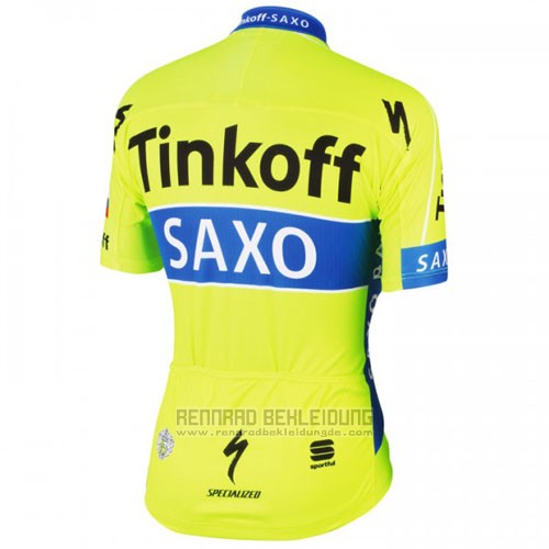 2016 Fahrradbekleidung Tinkoff Saxo Bank Gelb und Blau Trikot Kurzarm und Tragerhose - zum Schließen ins Bild klicken